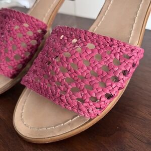 Kate Spade 7.5M Berlin Woven Leather Slide Sandal Pink Flat Designer Casual